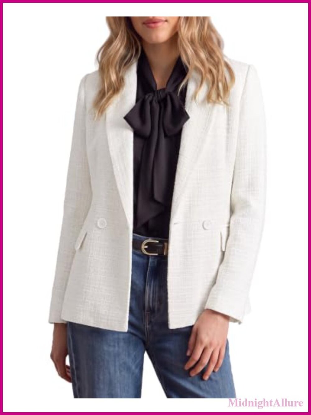 Tweed Blazer Double Breasted Notched Lapel Business Casual